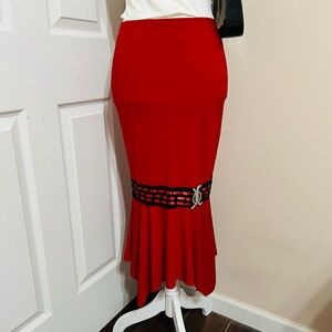Elegant Red Maxi Skirt with Black Accents